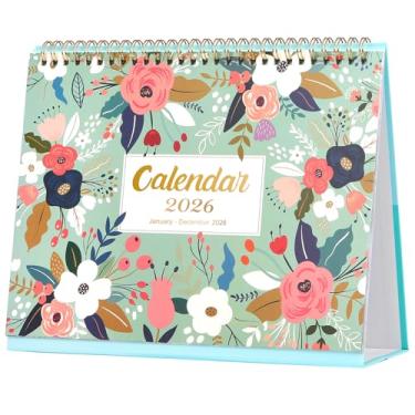 Imagem de Calendário de mesa 2023-2024 - Calendário de mesa com papel grosso, 25 x 21 cm, janeiro de 2023 - Jue. 2024, páginas de notas + encadernação de fio duplo + blocos sem pautas - verde e rosa