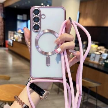 Imagem de Capa magnética de luxo com alça para Samsung Galaxy S25 S24 Fe A06 A07 A16 A17 A25 A24 A26 A35 A36 A54 A55 A56 Capa transversal com cordão (para A26/rosa)