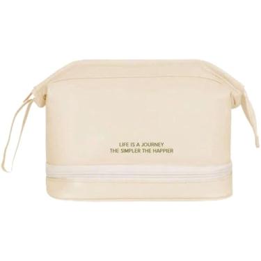 Imagem de Bolsa Necessaire Feminina Maquiagem Porta Pincel Mala Viagem Bag Make Skin Care Organizadora Grande (BEGE)