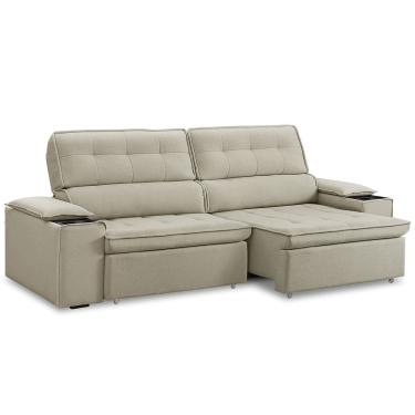 Imagem de Sofá Retrátil Reclinável 3 Lugares Sala de Estar 215cm Bilac F04 Linho Bege - Lyam Decor
