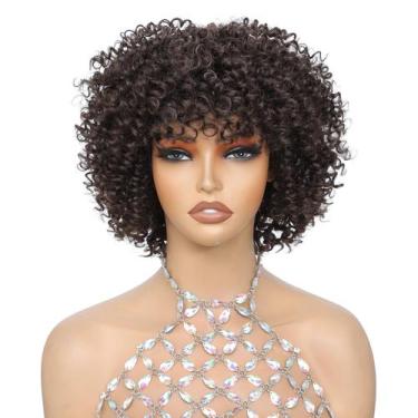 Imagem de Peruca YOKABOOM Short Curly Brown 4 sintética afro para mulheres