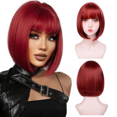 Imagem de Peruca Aida Ble Short Red Bob com franja para mulheres de 30 cm