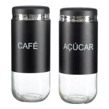 Imagem de Conjunto 2 Potes Café E Açúcar Decora Cozinha Recepção Vidro - PGB, Pr