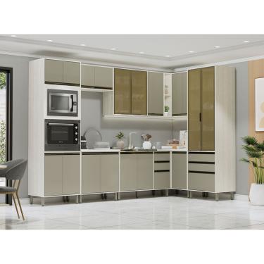 Imagem de Cozinha Modulada De Canto Completa 8 Peças Sem Tampo Linea L Pátina Ff-mocca Laca