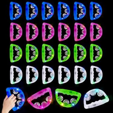 Imagem de Pandeiros musicais com iluminação LED: pandeiro piscante de música portátil que brilha no escuro suprimentos de festa - pandeiros de led instrumento de percussão para bar Natal Halloween (branco