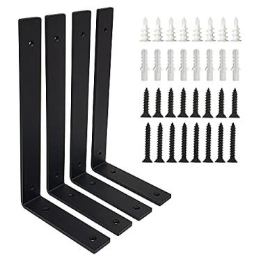 Imagem de Suportes de prateleira resistentes, pacote com 4, 31 x 16 cm, 0,6 cm de espessura – até 50 kg, suportes de prateleiras flutuantes de madeira de campo rústico de metal, montagem de canto de parede industrial, com parafusos e âncoras de parede