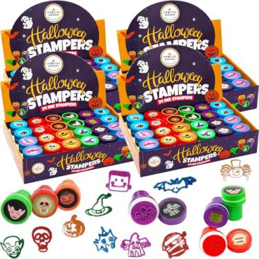 Imagem de The Dreidel Company Carimbos de 3,6 cm com tema de carimbos de Halloween para crianças, lembrancinhas de festa de artesanato de Halloween, sortidas, (pacote com 24) (pacote com 96)
