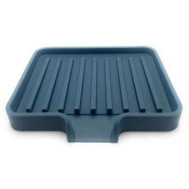 Imagem de Happitasa Bandeja de saboneteira de silicone e suporte de esponja com calha de drenagem, pacote com 2 | Organizador de pia de banheiro e cozinha (azul moky, 13 x 10 cm, 204 g)