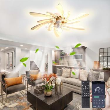Imagem de Ventilador de teto de 78 cm com controle remoto, ventiladores de teto grandes reguláveis de 6 velocidades DC com lâmpadas, função de memória reversível de inverno/verão com temporizador Vent
