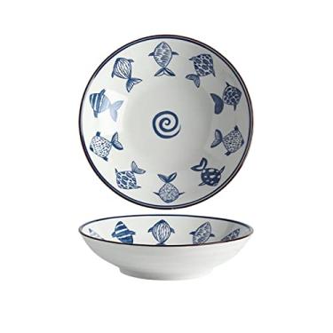 Imagem de Prato de serviço, pratos de jantar de cerâmica pintados à mão, prato fundo para casa, prato de porcelana, prato redondo de 20 cm, prato de jantar redondo, lava-louças, forno, micro-ondas, pratos