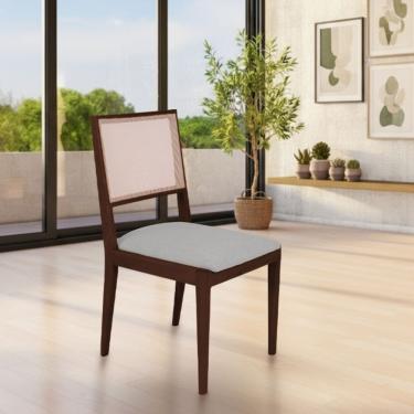 Imagem de Cadeira de Jantar Estofada Suellen em Madeira e Mdf Castanho Linho Cinza Prata