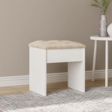 Imagem de Banqueta Camarim Branca Estofada Ideal Para Penteadeira Ou Maquiagem