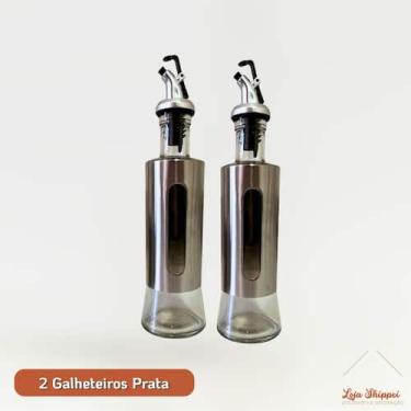 Imagem de Galheteiro de Vidro com Bico Dosador 300ml Inox Preto ou Prata Cozinha