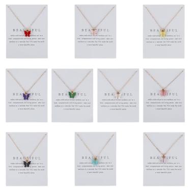 Imagem de GOMAKERER Pacote com 10 colares com pingente de borboleta acrílica, 10 cores, conjunto de colares de borboleta colorida com corrente estendida, colar ajustável com cartões de exibição para mulheres