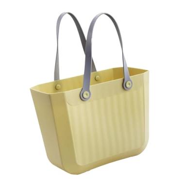 Imagem de IEUDNS Bolsa de viagem, organizadora de compras, artigos de higiene pessoal, cesta de banho, bolsa de portátil para brinquedos, supermercado, Amarelo