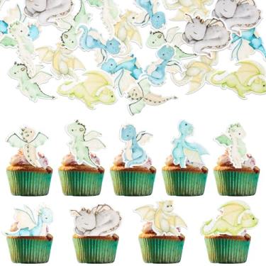 Imagem de Ephlyn 54Pcs Edible Dragon Cupcake Toppers Wafer Paper Dragon Party Cake Decorations Edible Dinosaur Cake Toppers for Medieval Dragon Theme Baby Shower Birthday Party Decorations Supplies Multi