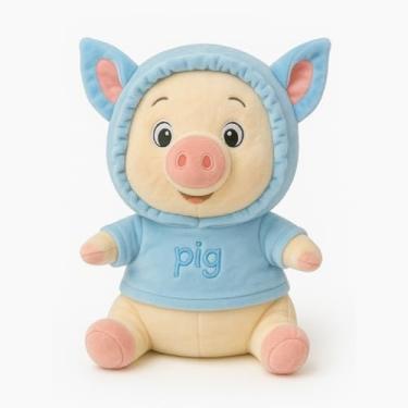 Imagem de Pelúcia Porquinho 30cm Moletom e Touca Zíper Antialérgico Fofo (AZUL)