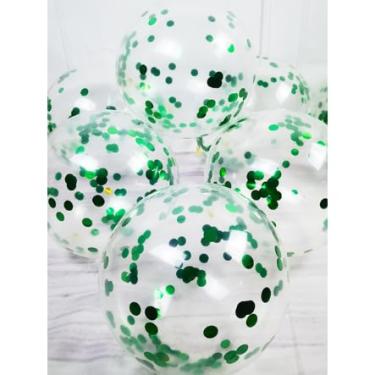 Imagem de Kit De 5 Ou De 10 Balão Cristal Transparente N9 Com Confete 10 mm Colorido, Festas e Decoração.(C/10 Verde)