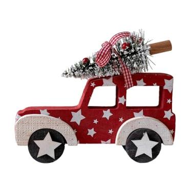 Imagem de Esquirla Enfeite de madeira para caminhão, presente de Natal, decoração de mesa de Natal, bandeja em camadas, decoração para escritório, lareira interna, Vermelho