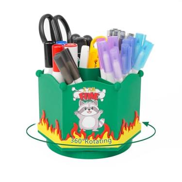 Imagem de Tian Zhun Organizador de lixo para bombeiros, suporte giratório de 360 graus, guaxinim, organizadores de mesa e acessórios com 7 compartimentos, porta-lápis, caixa de armazenamento de papelaria para