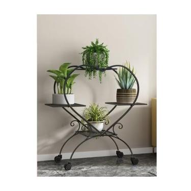 Imagem de Suporte para Flores Luz de luxo ferro interior planta prateleiras sala multi-camada vaso prateleira varanda suporte chão para flores prateleiras móveis Prateleira para Plantas(Preto)