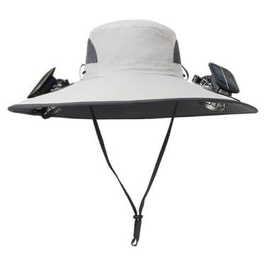 Imagem de Chapéus de sol masculinos e femininos de aba larga com 2 ventiladores 