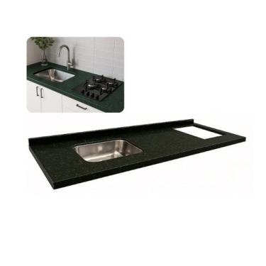 Imagem de Pia Cozinha Granito Verde Ubatuba 200cm Corte Cooktop e Cuba - Rainha 