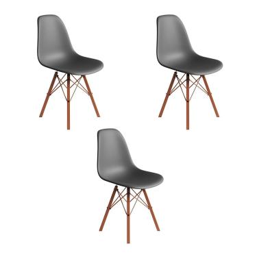 Imagem de Conjunto 3 Cadeiras Eames Estilo Moderno em Ferro Cobre com Assento Cinza