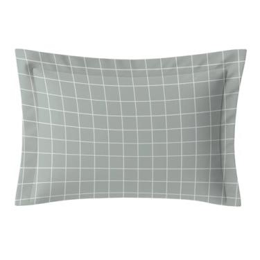 Imagem de Fronha 300 FIOS, Avulsa para Travesseiro, Percal 100% Algodão, Estampada - Bem Lunar (Verde Oliva Grid)