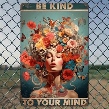 Imagem de Coroa floral mulher borboletas arte de parede de alumínio rústico e placa de metal - 20 x 30 cm vintage decoração interna ao ar livre para casa, escritório, café, quintal e jardim, fazenda