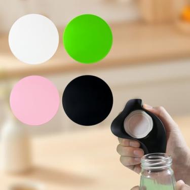 Imagem de Pacote com 4 abridores de frascos de silicone antiderrapantes resistentes ao calor almofadas redondas de 12,4 cm preto verde rosa branco conjunto para cozinha bar acampamento