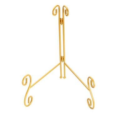 Imagem de Suporte de placa de 25 cm para exibição, suportes de placa decorativa de ferro, cavalete dobrável para livros, bandeja, moldura de foto, arte de mesa, tom dourado