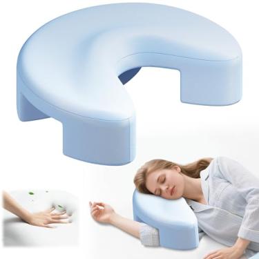 Imagem de WOAKUSO Travesseiro lateral com furos para o braço - travesseiro ergonômico para alívio da dor cervical, pescoço, ombro e manguito rotador - ldeal para dorminhocos laterais azul