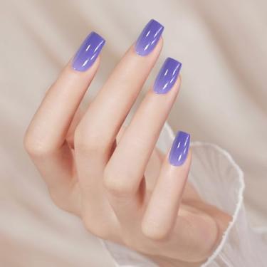 Imagem de Unhas de pressão quadradas médias com design olho de gato unhas artificiais com kit de cola, conjunto de manicure de cobertura completa com glitter para mulheres (cor violeta, F)