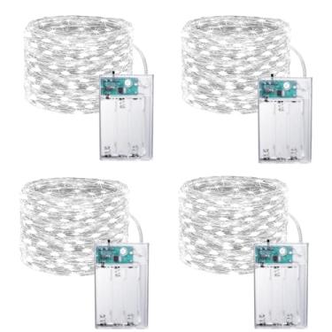 Imagem de Joomer Cordão de luzes de bateria, pacote com 4 unidades totais de 200 luzes LED operadas por bateria, luzes cintilantes com temporizador para casa, jardim, loja, festa, férias, decoração interna