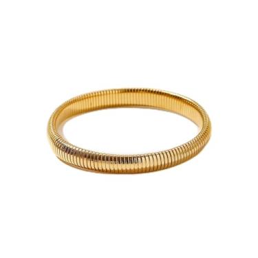 Imagem de 1 pulseira feminina moderna de aço inoxidável com padrão vertical elástico, tom dourado e prateado, joia de declaração de moda, One Size, Aço inoxidável, Sem Pedra Preciosa