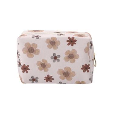 Imagem de Bolsa de maquiagem portátil com estampa branca, cor café, 1 peça
