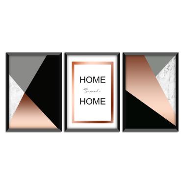 Imagem de Kit 03 Quadros Decorativos Rose Gold "Home Sweet Home" 43x33 Cm Cada - D'Rossi