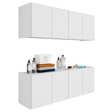 Imagem de Armário Aéreo E Balcão Para Lavanderia 118cm Monna Branco Z34 - Mpozenato