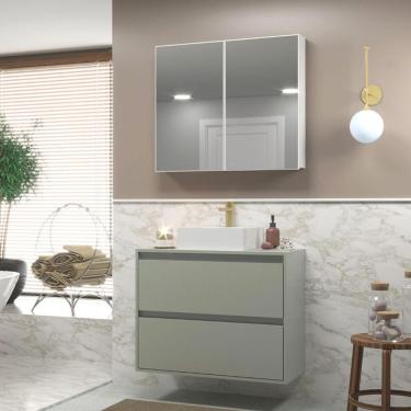 Imagem de Gabinete Para Banheiro Com Cuba E Armario 80cm Mdf Verde Dubai - On Móveis