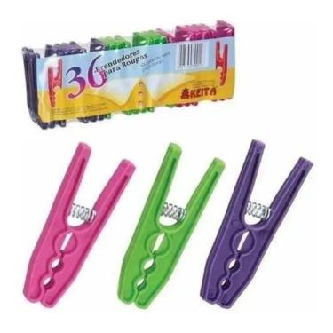 Imagem de 2X Kit 36 Prendedores Pregador Prendedor Grande Roupas Plast