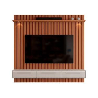 Imagem de Rack Bancada Com Painel Para Tv De Até 75 Com Led Bel Jequitibá Ripado 3d-off White