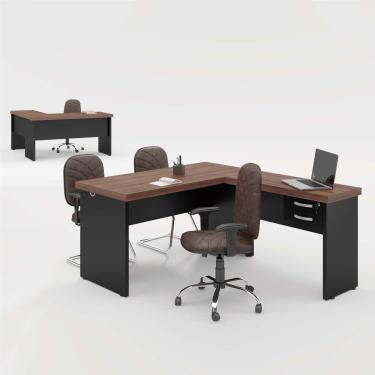 Imagem de Mesa Em L 2 Gavetas Studio Noce Preto