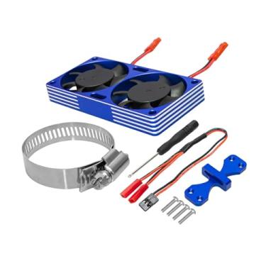 Imagem de menolana Kit de dissipador de calor de motor RC de metal com ventiladores de resfriamento duplos para motores 4284 e 4985. Peças de reposição fáceis de, Azul