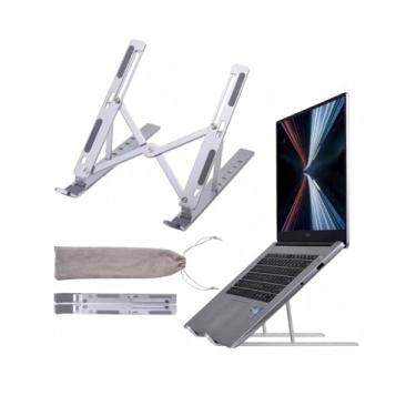 Imagem de Suporte portátil para laptop, suporte de alumínio para mesa, ergonômico, 6 ângulos, ajustável, antiderrapante, suporte de metal compatível com todos os laptops e iPad, prata