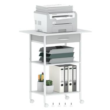 Imagem de Arbuxzuy Suporte de impressora de 3 níveis, mesa de impressora com gaveta de tecido, carrinho de armazenamento de impressora industrial com rodas, suporte de impressora rolante para prensa térmica