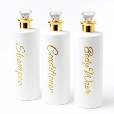 Imagem de uMadeUs Dispensador de xampu e condicionador – Garrafas essenciais de higiene – Shampoo recarregável para chuveiro e sabonete líquido, Diamante branco redondo, Large, Moderna