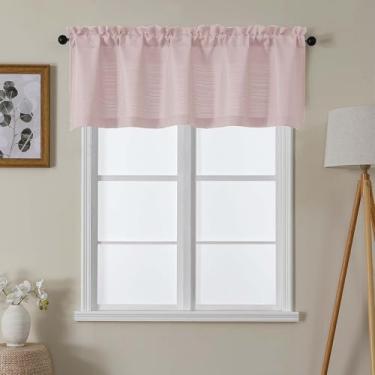 Imagem de Lecloud Saia rosa blush para cortinas de janela de 50 cm de comprimento, cortinas decorativas rústicas pequenas com filtro de luz de privacidade, cortina moderna e elegante com bolso para varões para