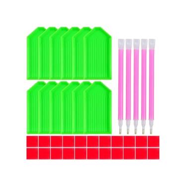 Imagem de Kit de pintura artística de diamante de 39 peças, conjunto de ferramentas e acessórios roxos com 12 bandejas de plástico, 22 peças de argila de cola, 5 canetas para arte DIY, artesanato e decoração