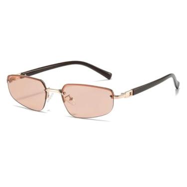 Imagem de HCPIHF Óculos de sol de metal da moda, feminino, retrô, luxuoso, masculino, para áreas externas, punk, feminino, uv400 (dourado-marrom claro)